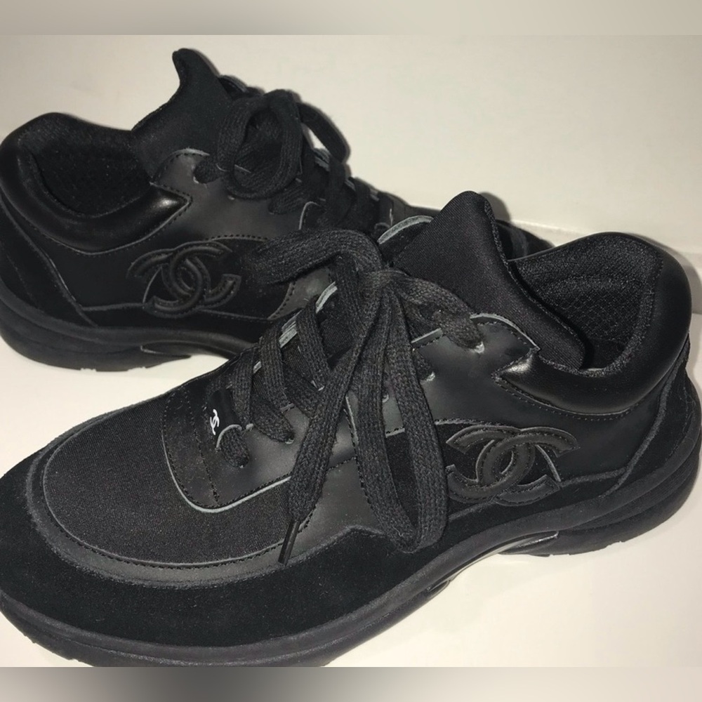 Chanel Black Suede Detail Trainers Sneakers 39